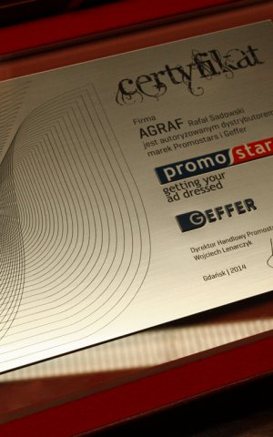 Certyfikat autoryzowanego dystrybutora Promostars i Geffer