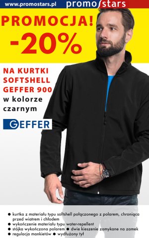 Promocja! 20% zniżki na czarne kurtki Softshell Geffer 900